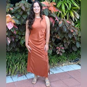 House of Harlow 1960 ruched burnt orange slip satin dress size medium